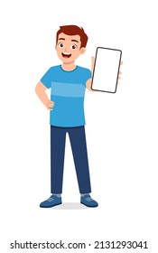 young man show phone screen with confident gesture