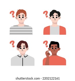 Young man showing confused gesture. Flat vector illustration isolated on white background