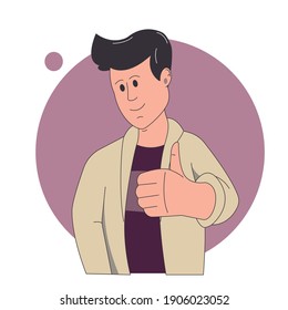 Young man showing gesture class.Flat advertising with man for celebration design.