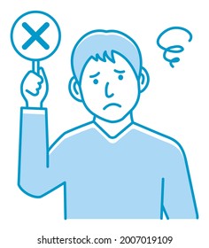 Young man showing placards illustration ( X mark )