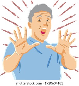 young man showing scared gesture