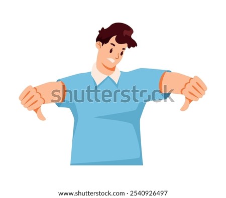 Young Man Showing Thumb Down Hand Gesture Vector Illustration