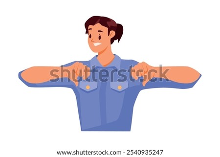 Young Man Showing Thumb Down Hand Gesture Vector Illustration
