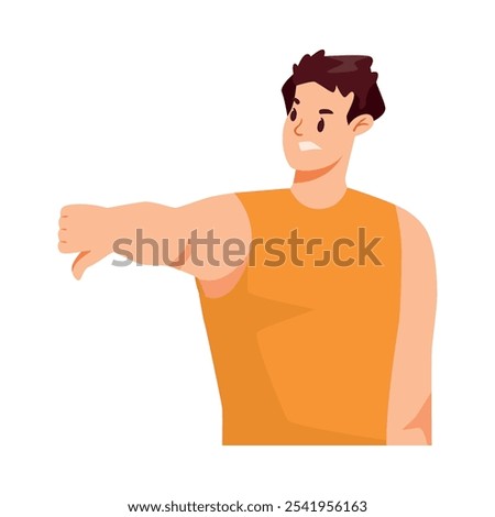 Young Man Showing Thumb Down Hand Gesture Vector Illustration