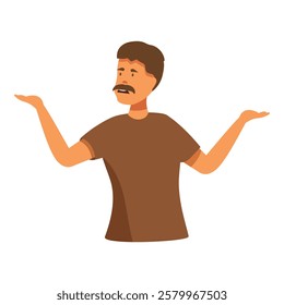 Young man is shrugging his shoulders and spreading his hands, looking confused