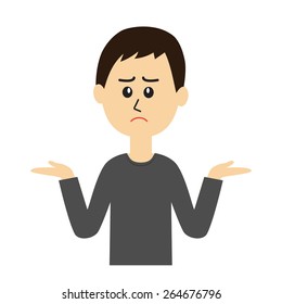 A young man shrugging with "I don't know" expression on his face, vector illustration