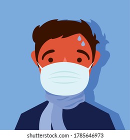 joven enfermo con máscara médica personaje de ilustración vectorial