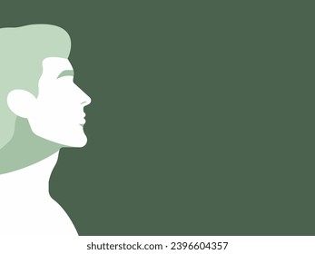 Silueta de cabeza de hombre joven con vista lateral. Retrato de visión lateral de una persona masculina irreconocible y valiente y segura de sí misma. Composición horizontal con un lugar para el texto.