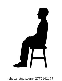 Young man silhouette sitting on a chair, minimalist profile icon