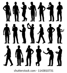 Young man silhouette vector set