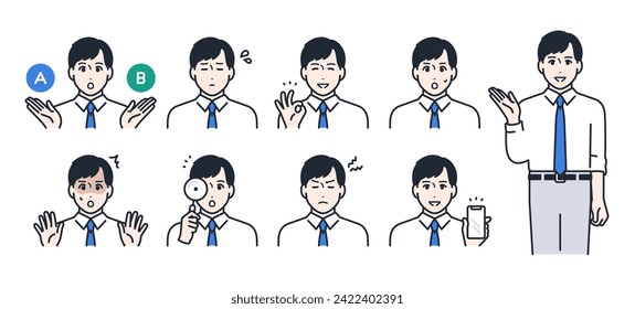 Young man simple vector icon illustration set material