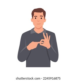Joven simulando sexo y haciendo gesto de penetración. Ilustración vectorial plana aislada en fondo blanco