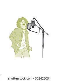 Young man singing into a microphone.