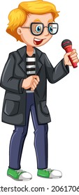 A young man singing with microphone illustration