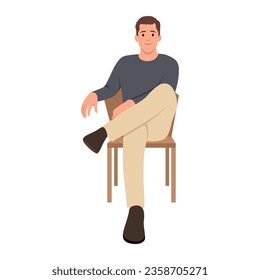 Young man Siting on the chair. Flat vector illustration isolated on white background