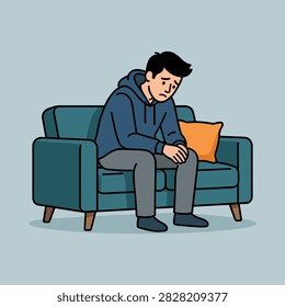 A young man sits alone and feels sad