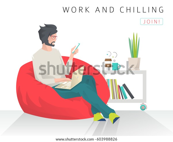 Young Man Sits On Bean Bag Stock Vector Royalty Free 603988826