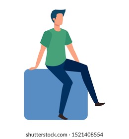 young man sitting avatar character vector illustration design