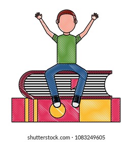 young man sitting in books avatar character