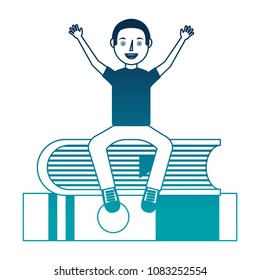 young man sitting in books avatar character