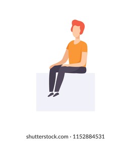 Young man sitting in casual clothes, side view vector Illustration on a white background