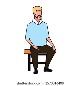 young man sitting in chair on white background vector illustration design