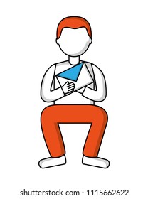 young man sitting with envelope avatar character