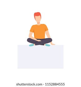 Young man sitting with his legs crossed, front view vector Illustration on a white background