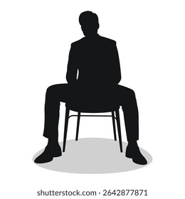 Young man sitting with legs wide apart, black silhouette of a man sitting