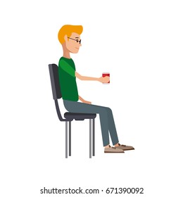 young man sitting in office chair thinking