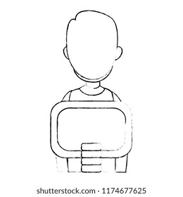 young man sitting on chair on back