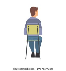 Young Man Sitting on Chair Having Training Course Listening to Lecturer Back View Vector Illustration