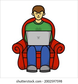 young man sitting on chair and working using laptop