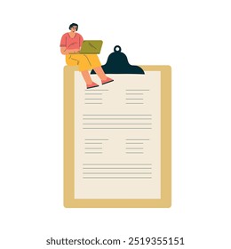 Young Man Sitting on Clipboard with Laptop Engaged in Mathematics Calculation Vector Illustration