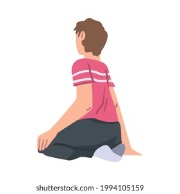 Young Man Sitting on Floor in Half Turn Cartoon Vector Illustration