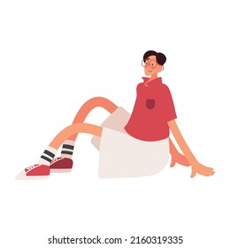 young man sitting on floor icon isolated