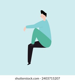 Young man sitting on the floor. Vector illustration in flat style.
