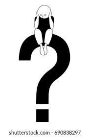 Young Man Sitting On Question Mark. Concept Business Vector Illustration Isolated On White Background.