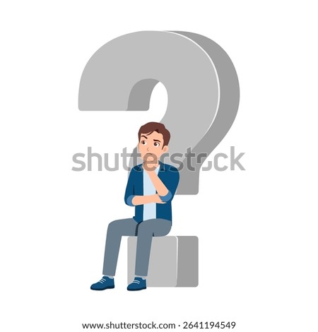 Young Man Sitting on Question Mark Deep in Thought Solving Problems Illustration