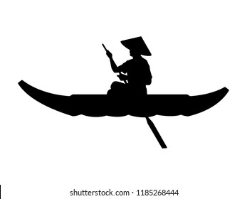 Young Man Sitting On Rowboat Silhouette Stock Vector (Royalty Free ...