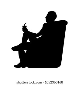 Young Man Sitting On Sofa Silhouette Vector