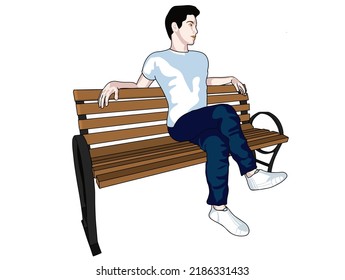 
Young man sitting in the park bench. Vector illustration. Casual poses 2.