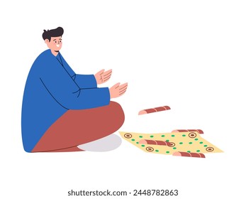 young man sitting play toy yutnori korea traditional game playful folk leisure activity