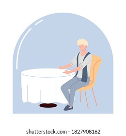 young man sitting in a restaurant vector illustration design