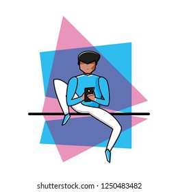 young man sitting with smartphone