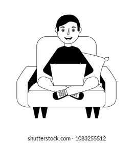 young man sitting in sofa with laptop