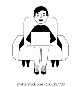 young man sitting in sofa with laptop