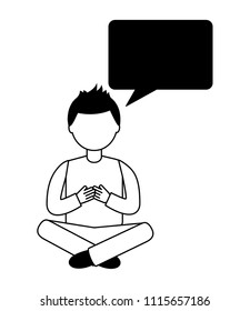 young man sitting with speech bubble avatar character