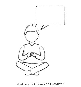 young man sitting with speech bubble avatar character