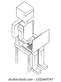 young man sitting using laptop isometric